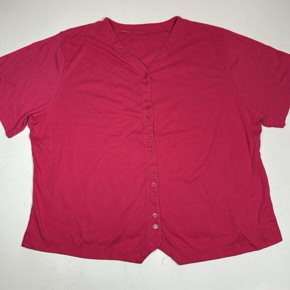 BRIDGE GATE Women Hot Pink Short Sleeve Button Up Knit Top V-neck Sz 2X - Picture 3 of 5